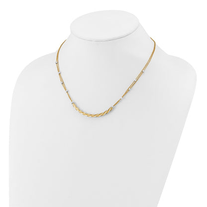 14K Two Tone Polished/Satin/Dia Cut Bar 2In Ext. Necklace