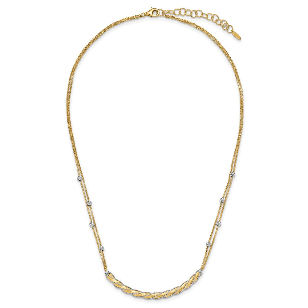 14K Two Tone Polished/Satin/Dia Cut Bar 2In Ext. Necklace