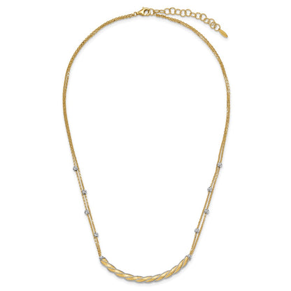 14K Two Tone Polished/Satin/Dia Cut Bar 2In Ext. Necklace