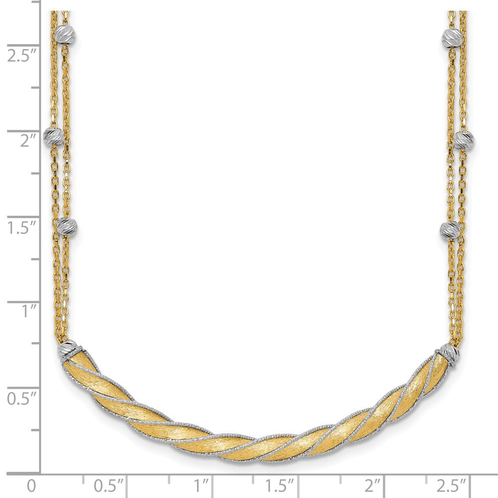 14K Two Tone Polished/Satin/Dia Cut Bar 2In Ext. Necklace