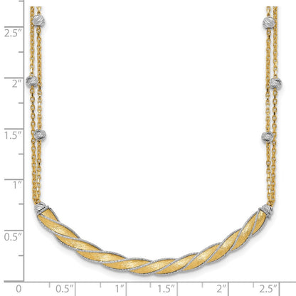 14K Two Tone Polished/Satin/Dia Cut Bar 2In Ext. Necklace