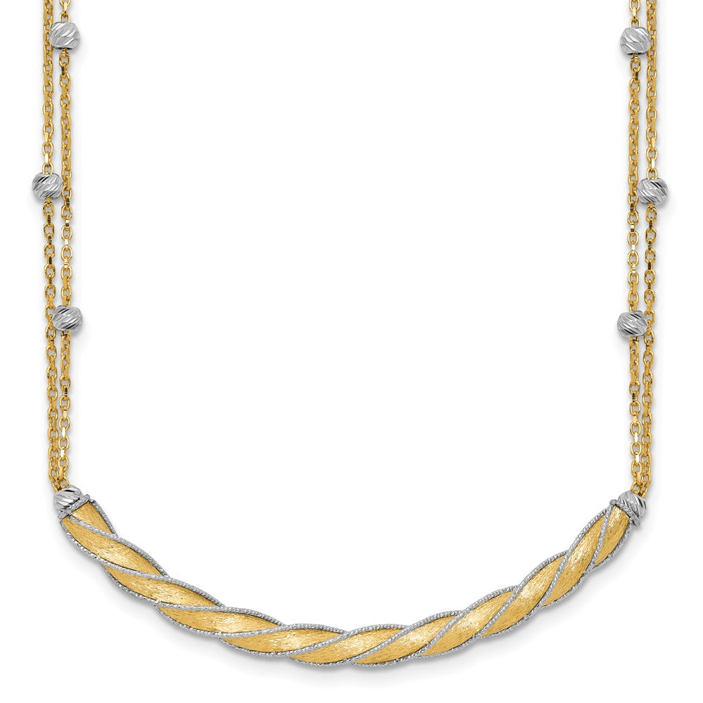 14K Two Tone Polished/Satin/Dia Cut Bar 2In Ext. Necklace