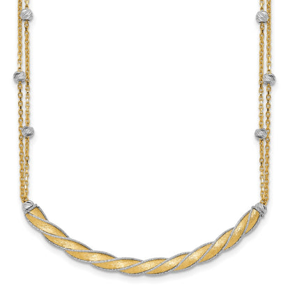 14K Two Tone Polished/Satin/Dia Cut Bar 2In Ext. Necklace
