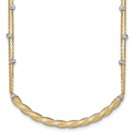 14K Two Tone Polished/Satin/Dia Cut Bar 2In Ext. Necklace