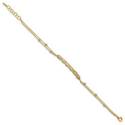 14K Two Tone Polish/Satin/Dia Cut Fancy Bar 1In Ext. Bracelet