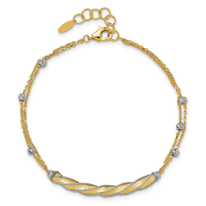 14K Two Tone Polish/Satin/Dia Cut Fancy Bar 1In Ext. Bracelet