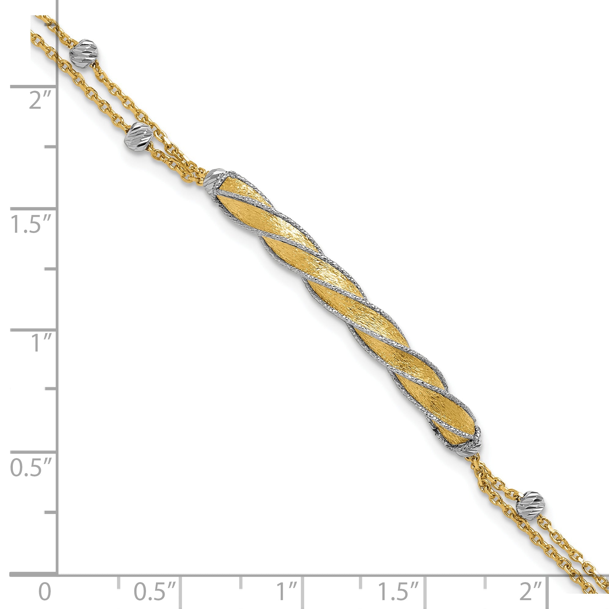 14K Two Tone Polish/Satin/Dia Cut Fancy Bar 1In Ext. Bracelet