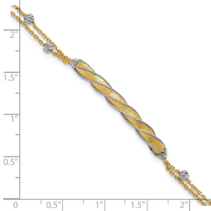 14K Two Tone Polish/Satin/Dia Cut Fancy Bar 1In Ext. Bracelet