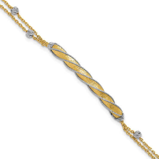 14K Two Tone Polish/Satin/Dia Cut Fancy Bar 1In Ext. Bracelet