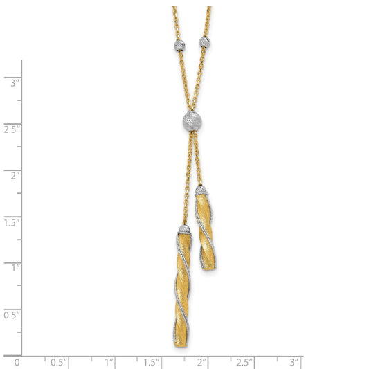 14K Two Tone Polished/Satin/Dia Cut Fancy With 2In Ext. Necklace