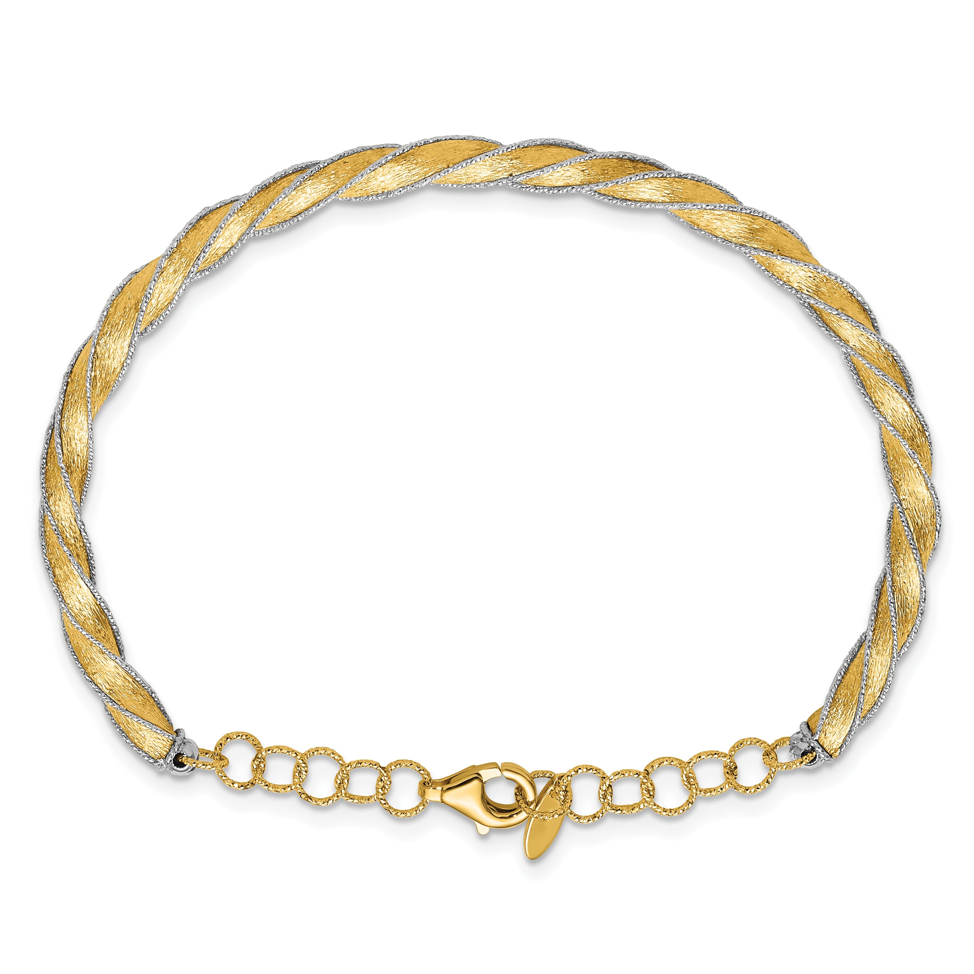 14K Two Tone Polished/Satin/Dia Cut Fancy Adjustable Bangle