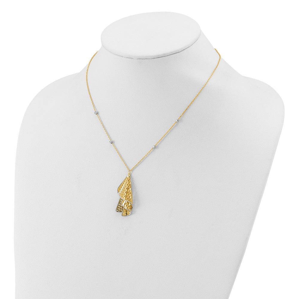 14K Two Tone Polished And Dia Cut Fancy With 2In Ext. Necklace