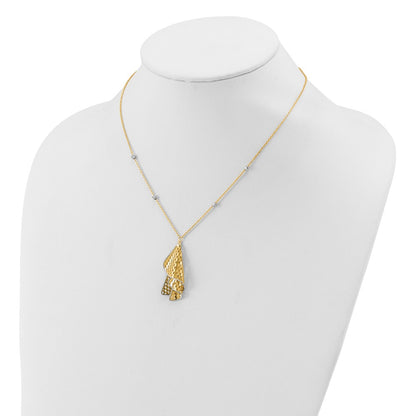 14K Two Tone Polished And Dia Cut Fancy With 2In Ext. Necklace