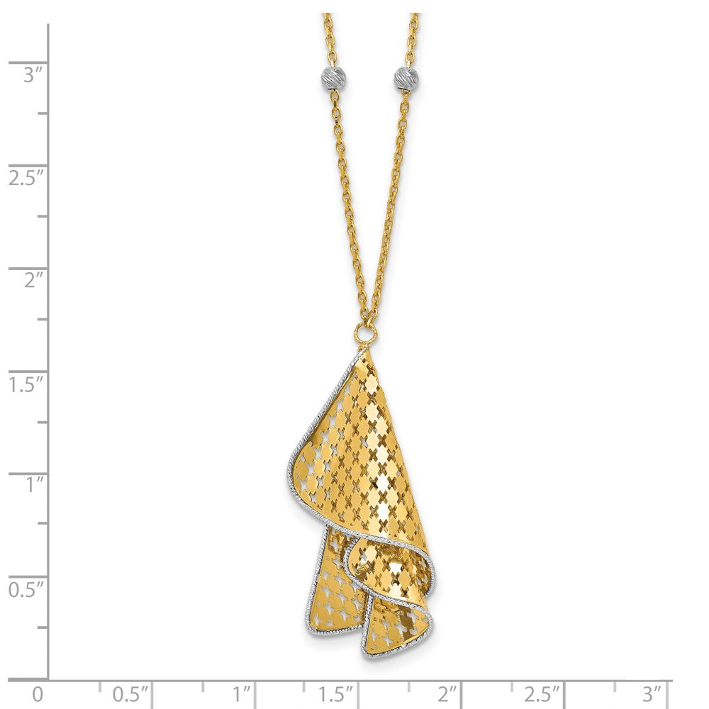 14K Two Tone Polished And Dia Cut Fancy With 2In Ext. Necklace