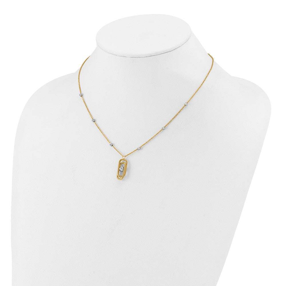 14K Two Tone Polished And Dia Cut Fancy With 2In Ext. Necklace