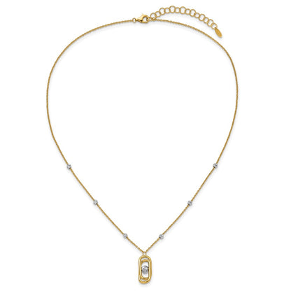 14K Two Tone Polished And Dia Cut Fancy With 2In Ext. Necklace