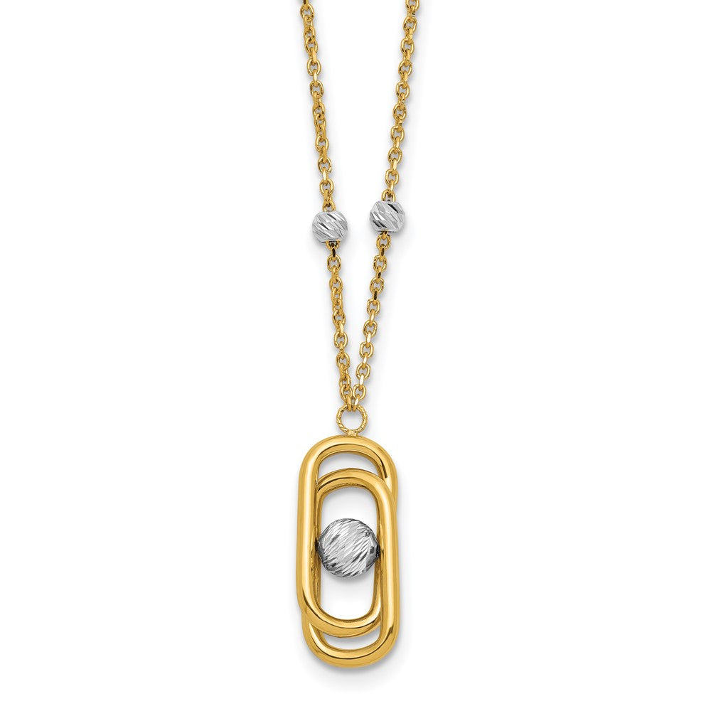 14K Two Tone Polished And Dia Cut Fancy With 2In Ext. Necklace