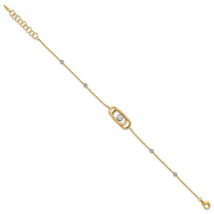 14K Two Tone Polished / Dia Cut Fancy With 1In Ext. Bracelet