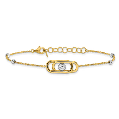 14K Two Tone Polished / Dia Cut Fancy With 1In Ext. Bracelet