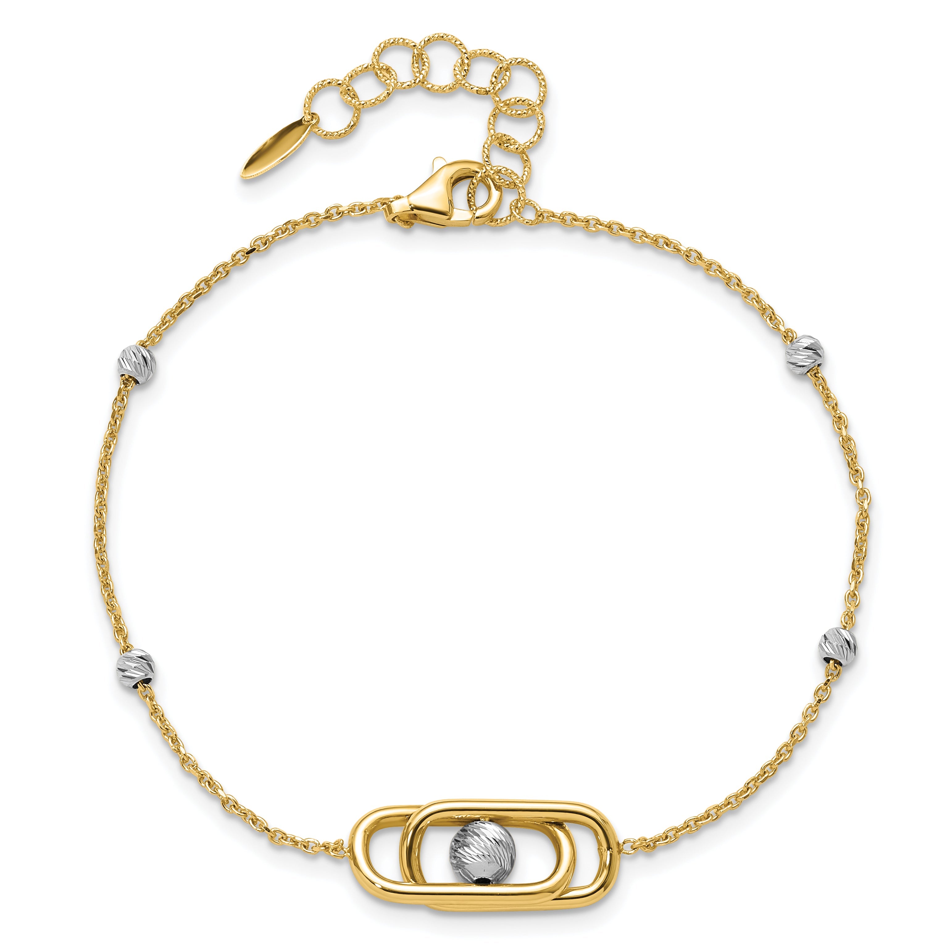 14K Two Tone Polished / Dia Cut Fancy With 1In Ext. Bracelet