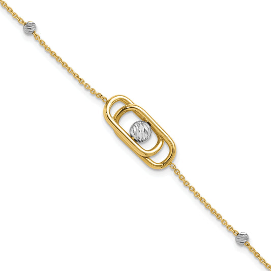 14K Two Tone Polished / Dia Cut Fancy With 1In Ext. Bracelet