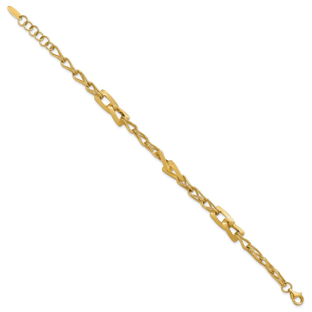 14K Yellow Gold Polished And Satin Fancy Link With 1In Ext. Bracelet