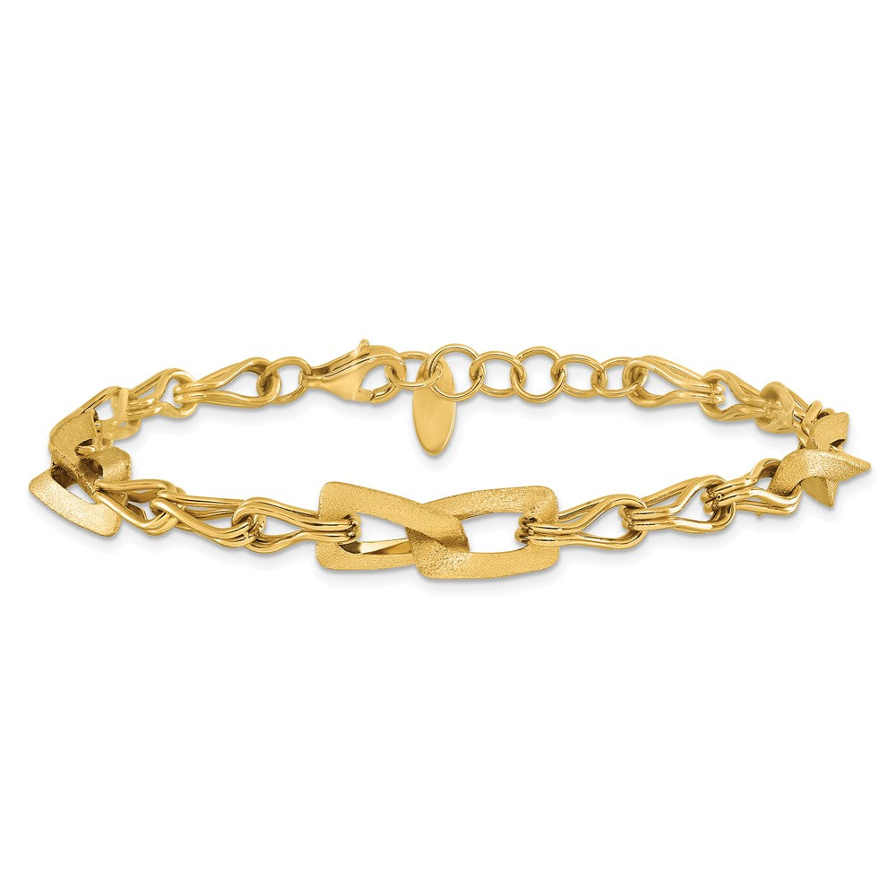 14K Yellow Gold Polished And Satin Fancy Link With 1In Ext. Bracelet