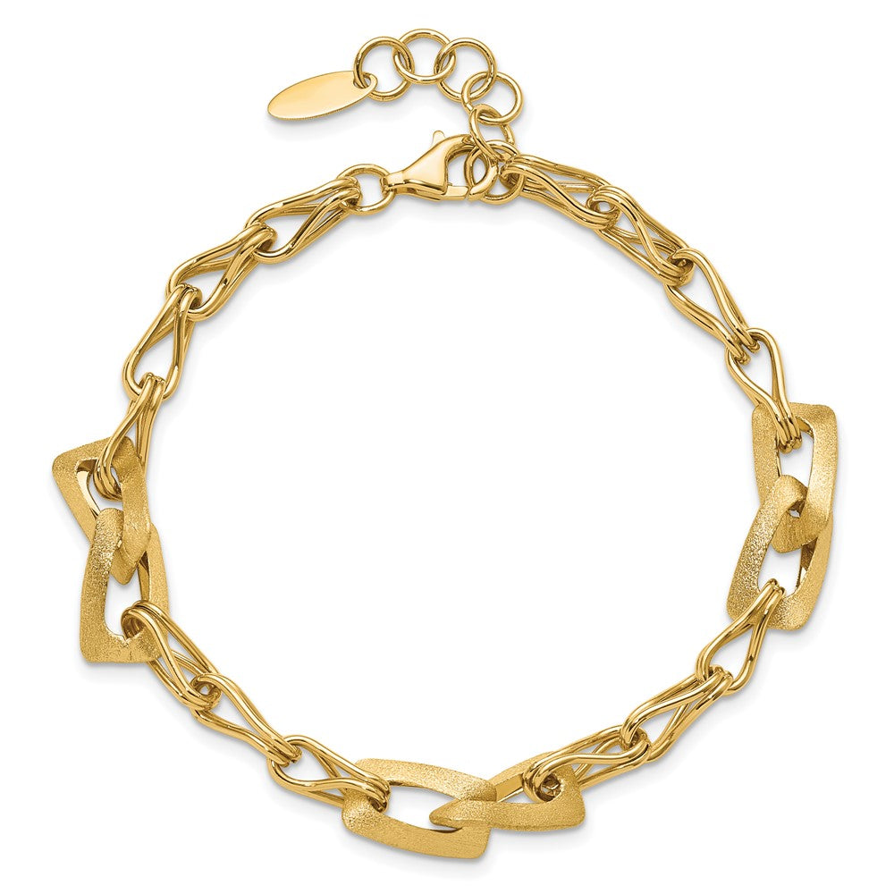14K Yellow Gold Polished And Satin Fancy Link With 1In Ext. Bracelet