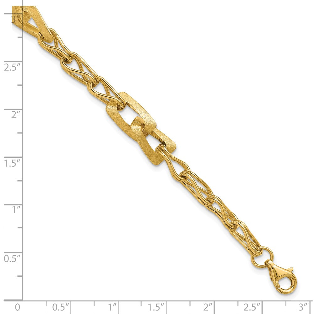 14K Yellow Gold Polished And Satin Fancy Link With 1In Ext. Bracelet