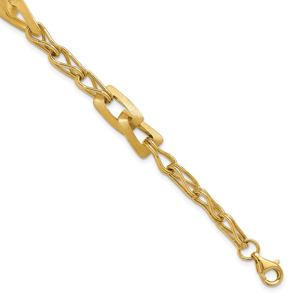 14K Yellow Gold Polished And Satin Fancy Link With 1In Ext. Bracelet