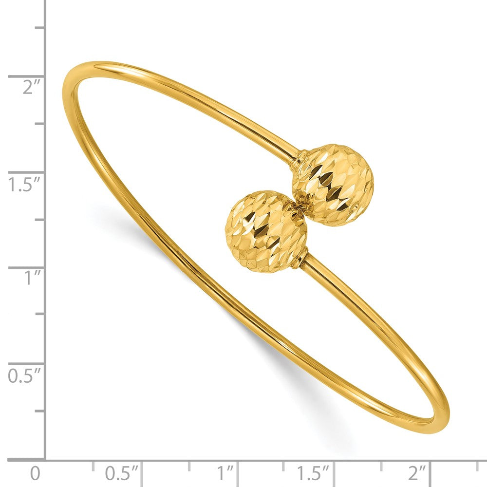 14K Yellow Gold Polished And Diamond Cut Bypass Cuff Bangle