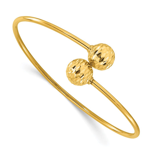 14K Yellow Gold Polished And Diamond Cut Bypass Cuff Bangle