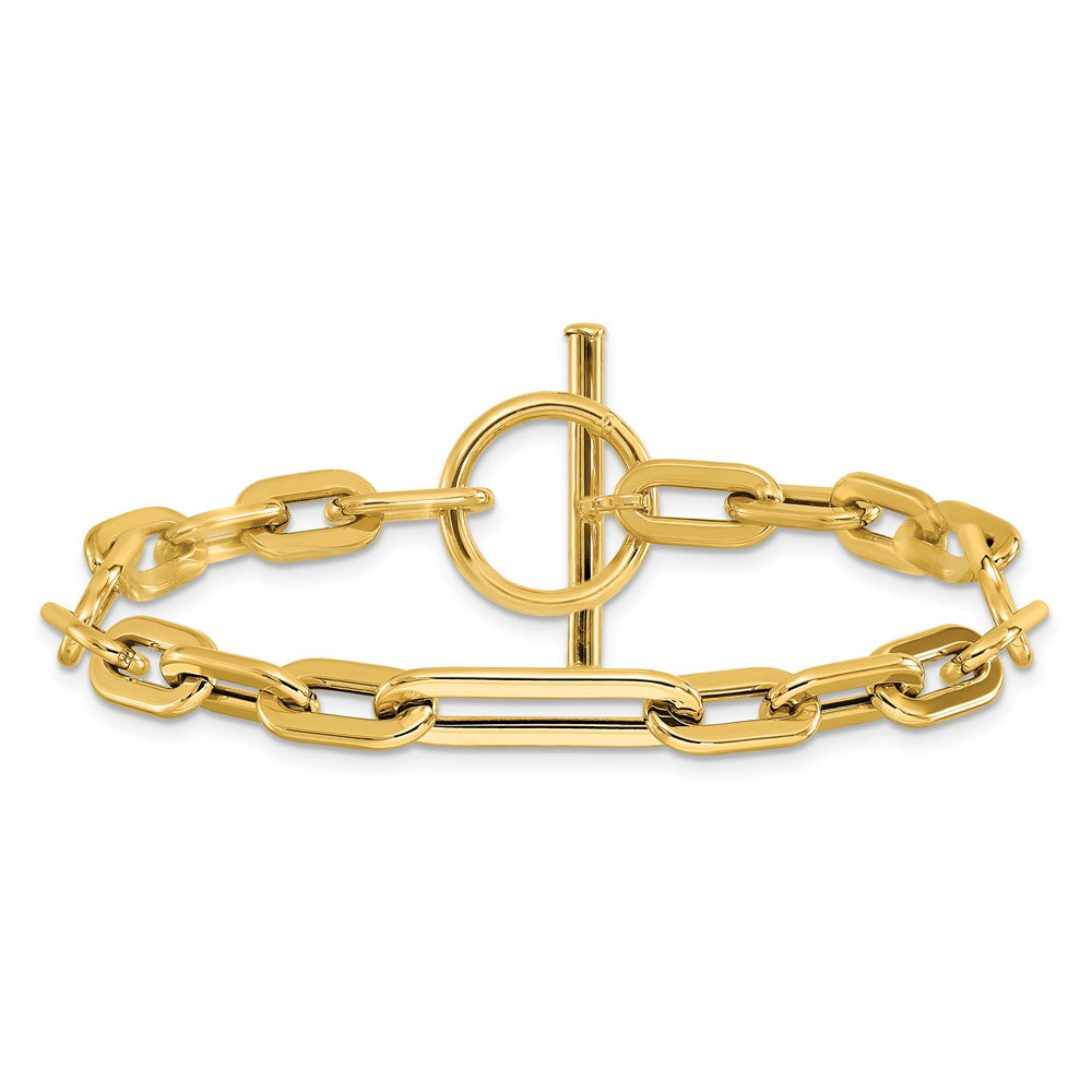 14K Yellow Gold Polished Fancy Link Toggle Clasp Bracelet