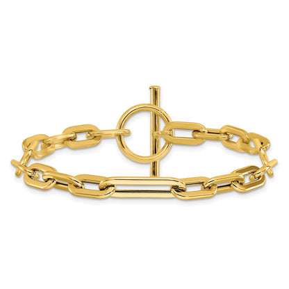 14K Yellow Gold Polished Fancy Link Toggle Clasp Bracelet