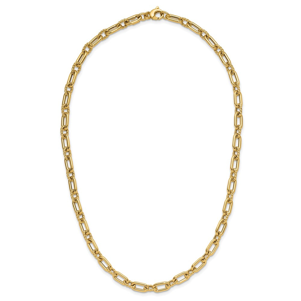 14K Yellow Gold Polished & Textured Fancy Link Necklace