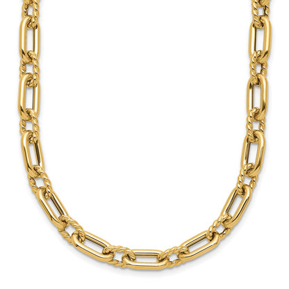 14K Yellow Gold Polished & Textured Fancy Link Necklace