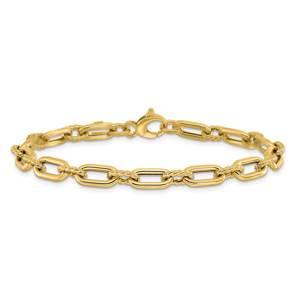 14K Yellow Gold Polished & Textured Fancy Link Bracelet