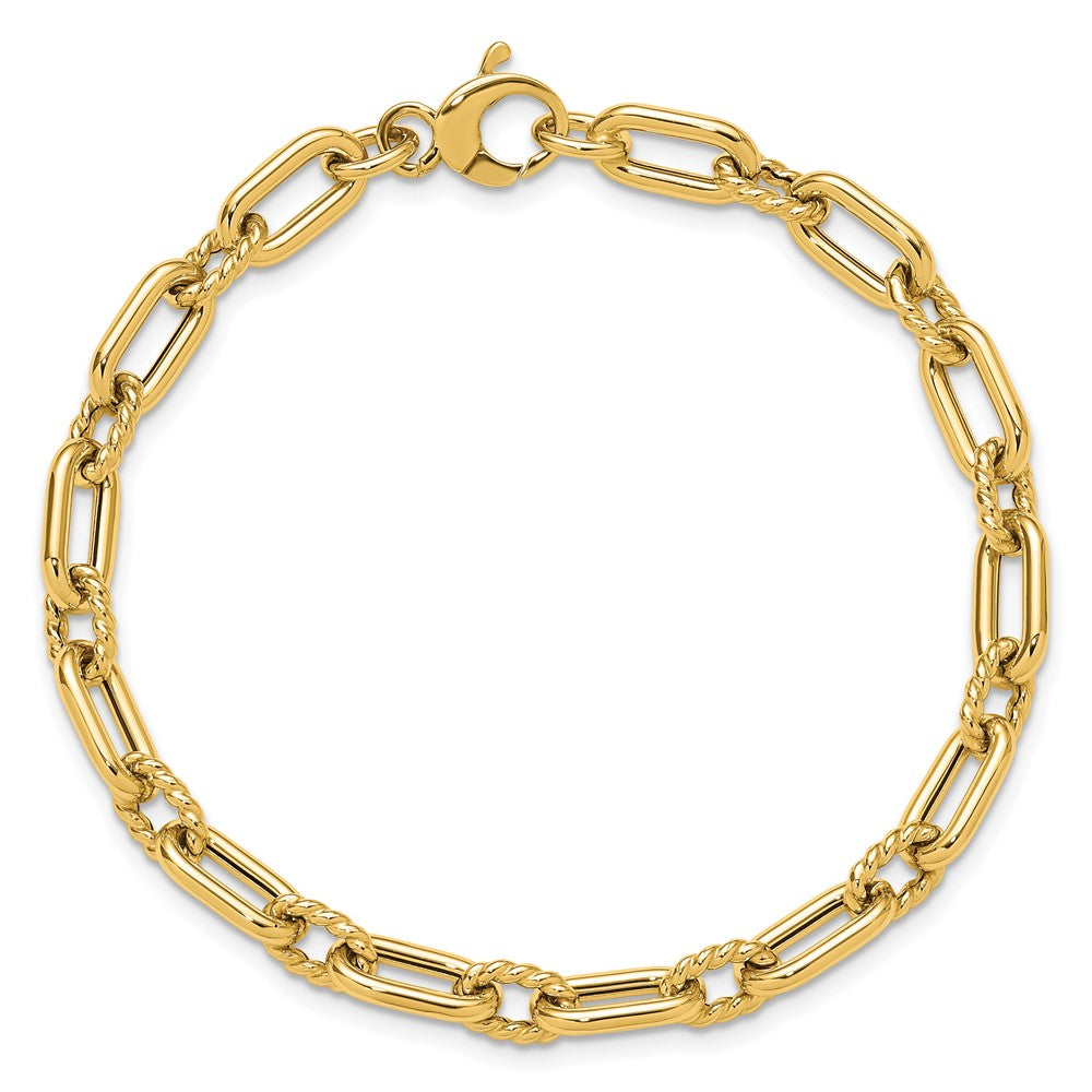 14K Yellow Gold Polished & Textured Fancy Link Bracelet