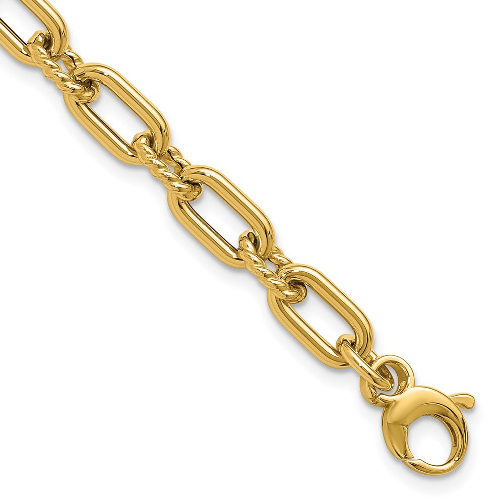 14K Yellow Gold Polished & Textured Fancy Link Bracelet