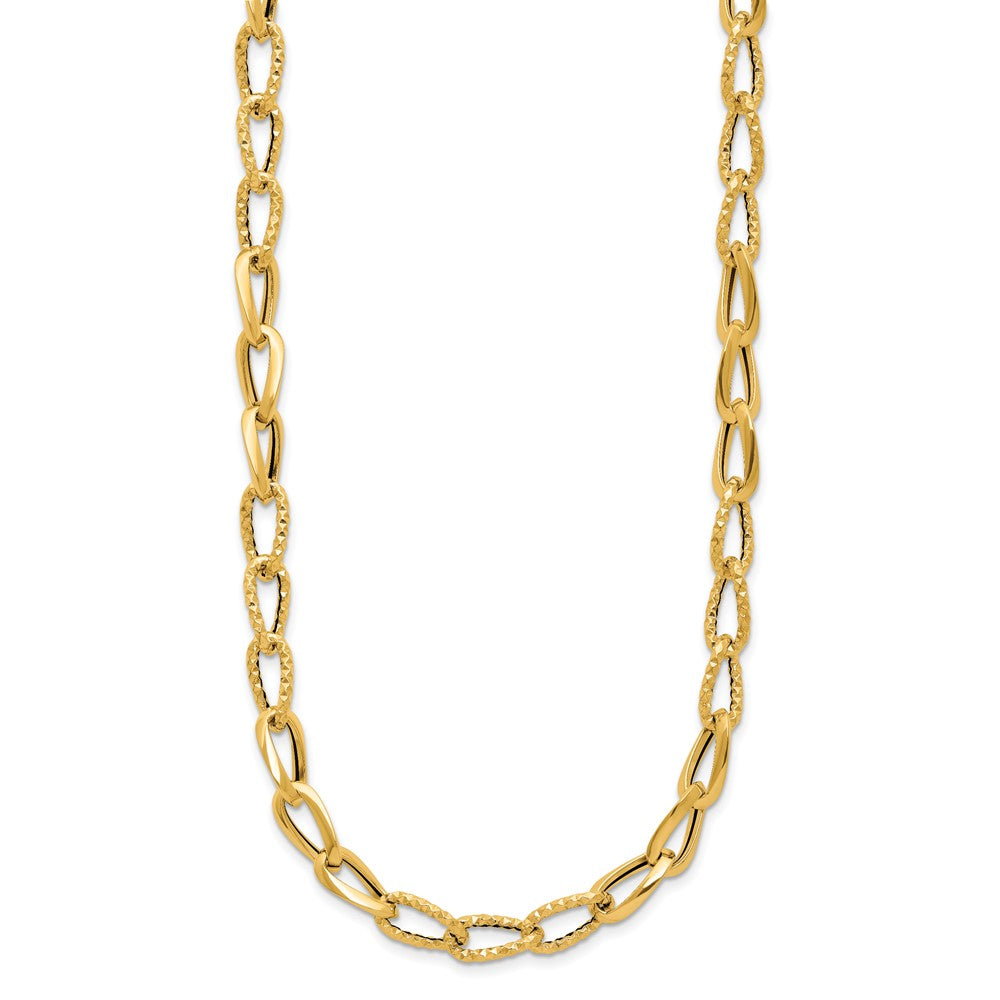 14K Yellow Gold Polished And Diamond Cut Fancy Link Necklace
