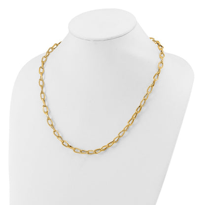 14K Yellow Gold Polished And Diamond Cut Fancy Link Necklace