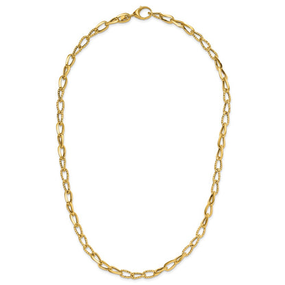 14K Yellow Gold Polished And Diamond Cut Fancy Link Necklace