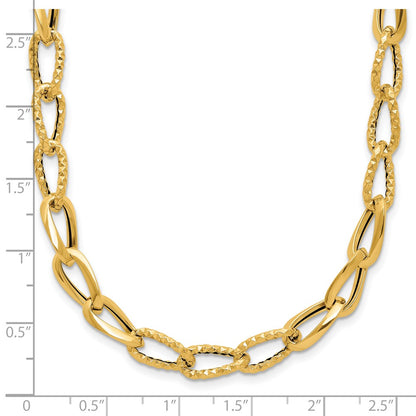 14K Yellow Gold Polished And Diamond Cut Fancy Link Necklace