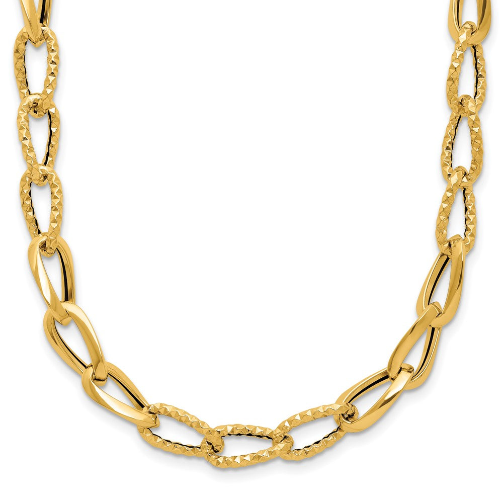 14K Yellow Gold Polished And Diamond Cut Fancy Link Necklace