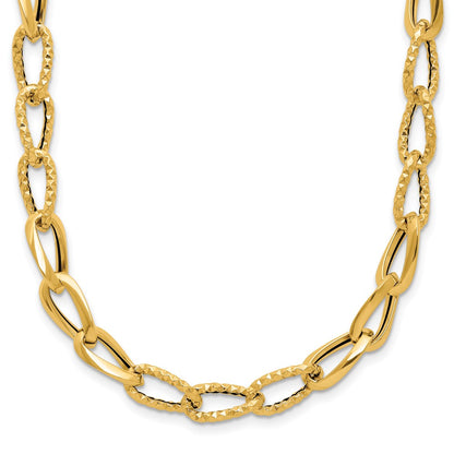 14K Yellow Gold Polished And Diamond Cut Fancy Link Necklace