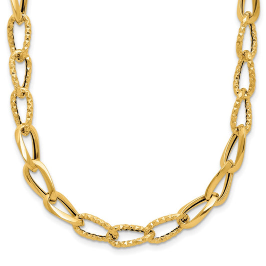14K Yellow Gold Polished And Diamond Cut Fancy Link Necklace