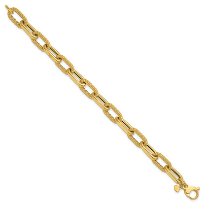 14K Yellow Gold Polished And Textured Fancy Link Bracelet