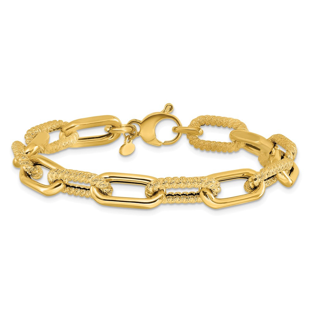 14K Yellow Gold Polished And Textured Fancy Link Bracelet