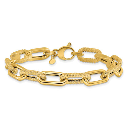 14K Yellow Gold Polished And Textured Fancy Link Bracelet