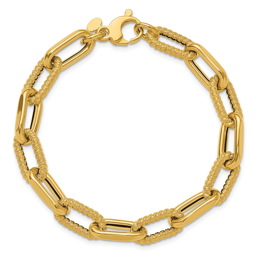 14K Yellow Gold Polished And Textured Fancy Link Bracelet
